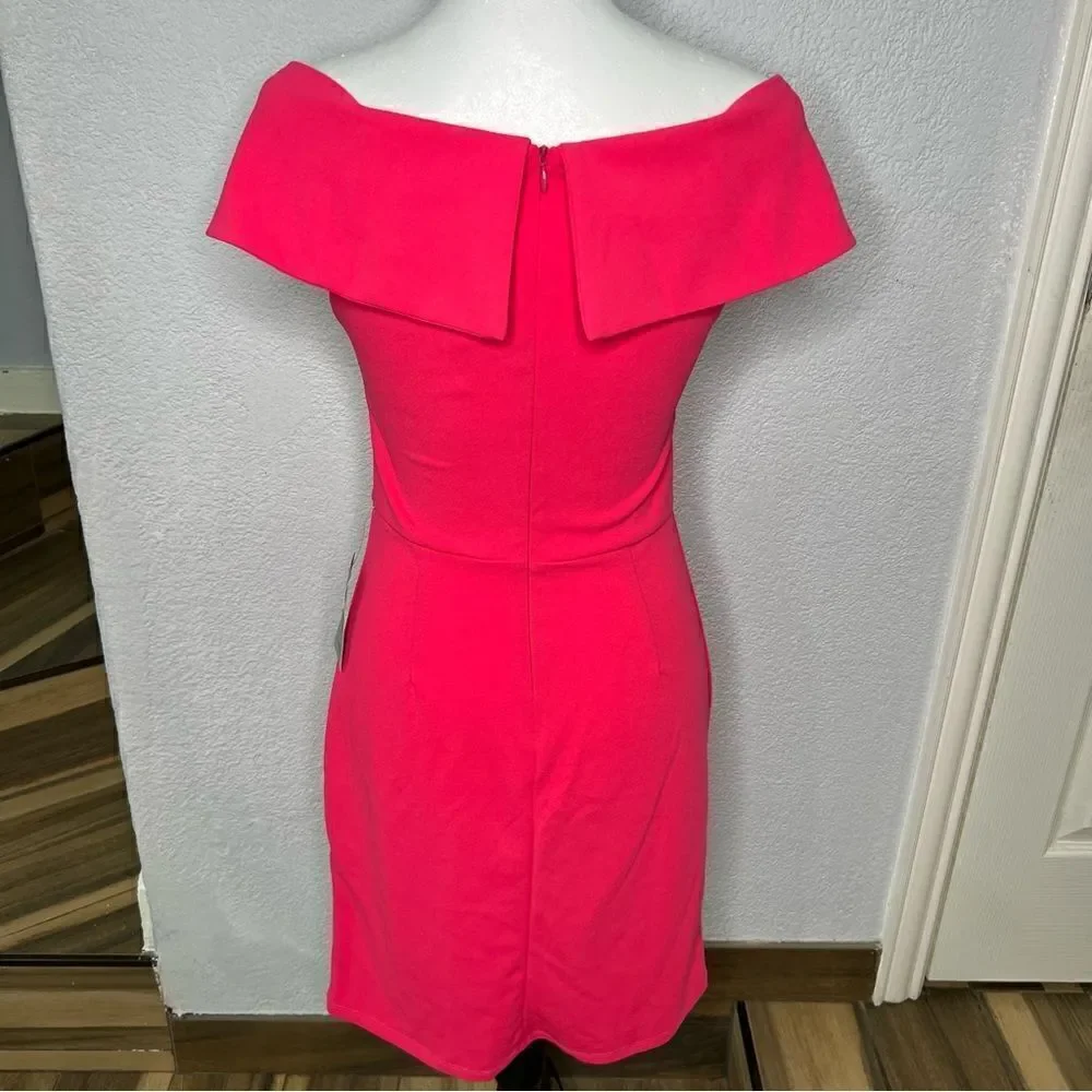 New! The Vanity Room Off the Shoulder Bodycon Barbiecore Pink Midi Dress Sz S